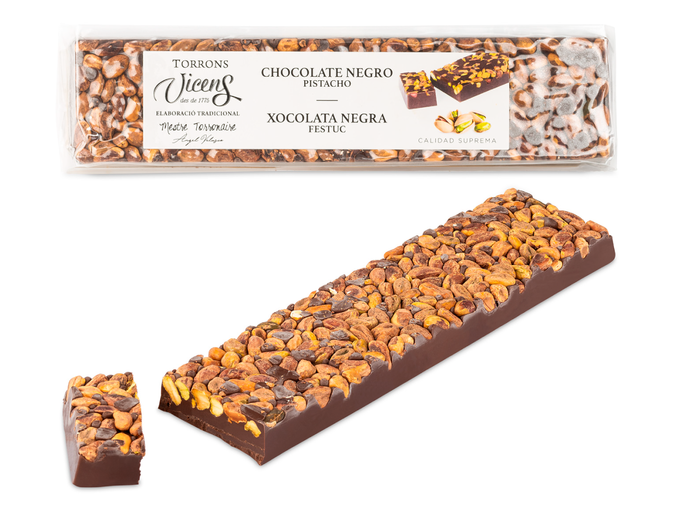 Turrón Chocolate Bitter con Pistacho 300g 