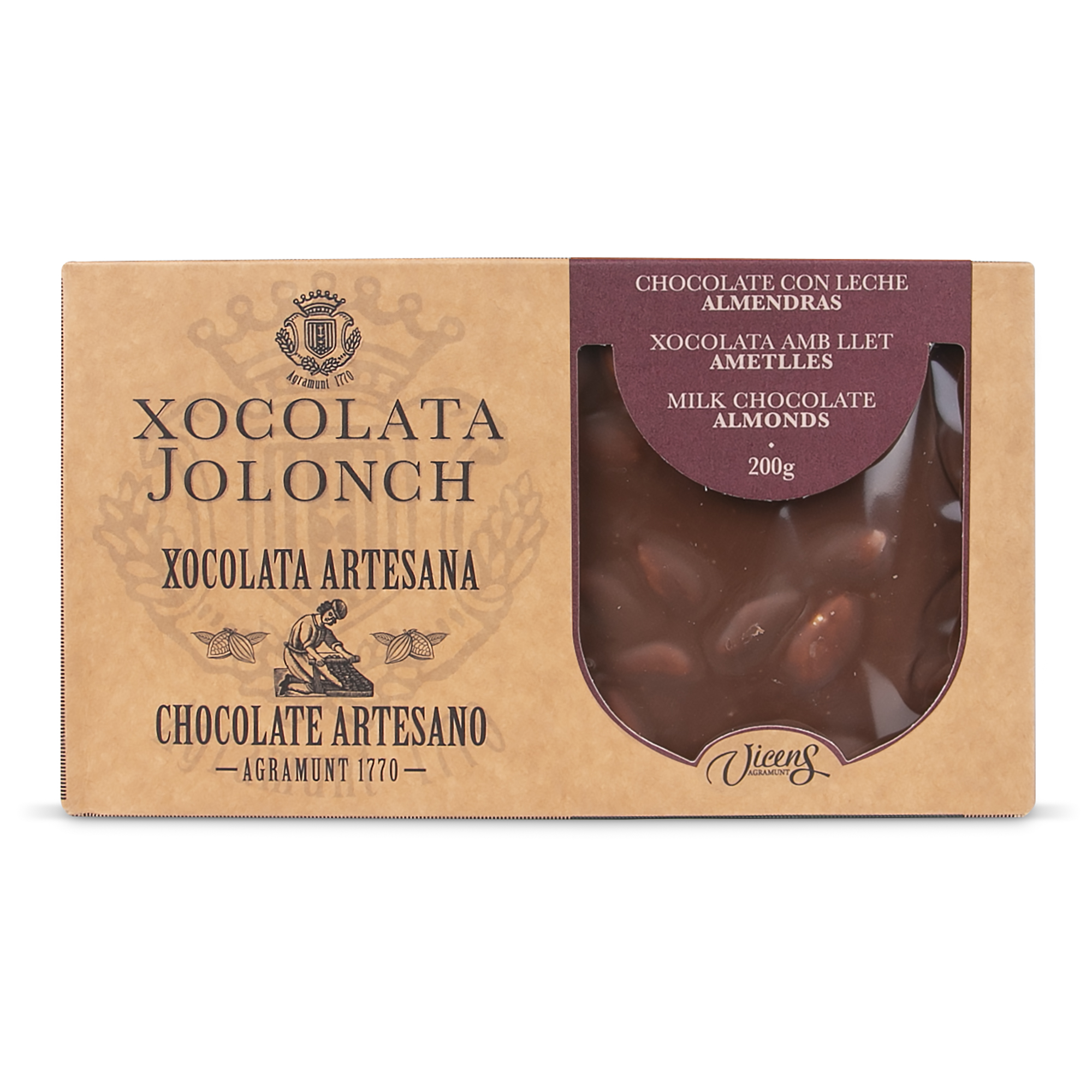 Étui de Xocolat au lait et amandes Jolonch 200g