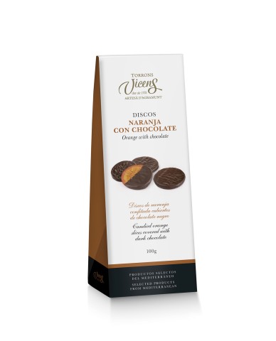 Black chocolate-covered orange discs Case 100g