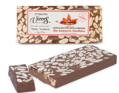 Turrón de Chocolate con Leche y Almendras con Edulcorantes 250g