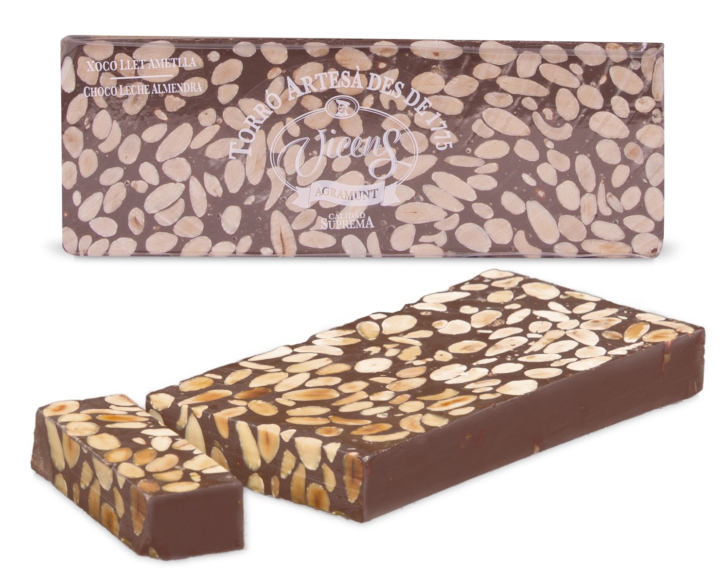 Milk Chocolate Nougat with Almonds 400g Cut