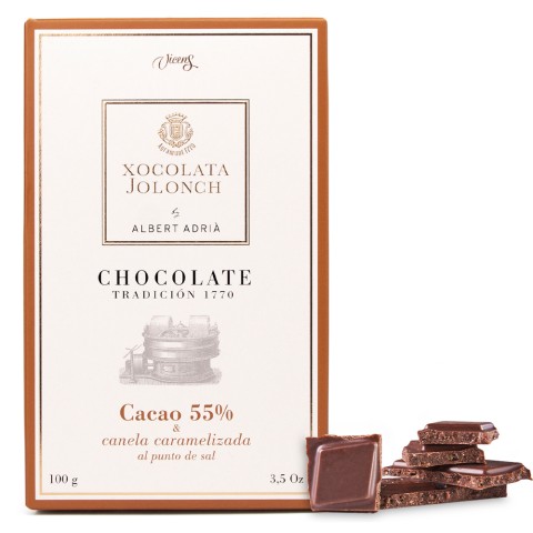 Chocolate con 55% de Cacao con Canela Caramelizada al punto de Sal 100g