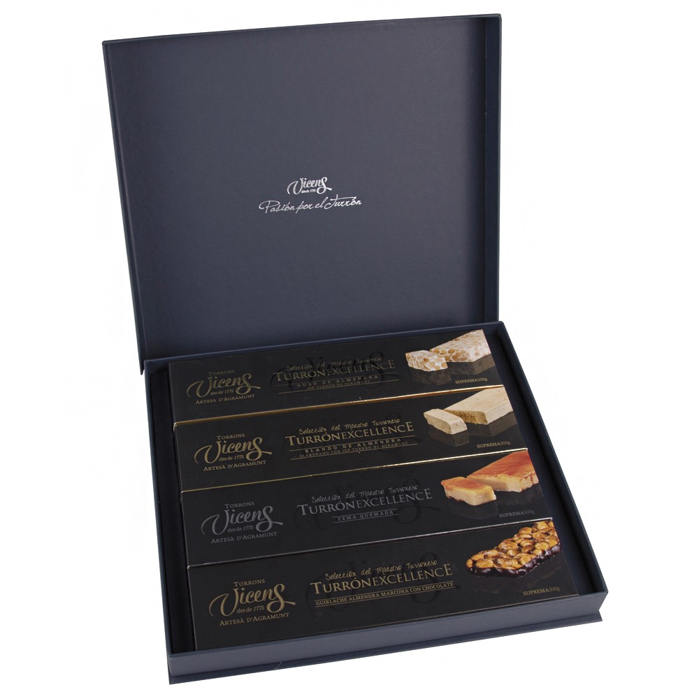 Étui Excellence 4 Nougat 300g - Dur, Doux, Jaune et Guirlache