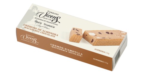 Nougat crémeux aux amandes, macadamia caramélisée et chocolat 150g en étui