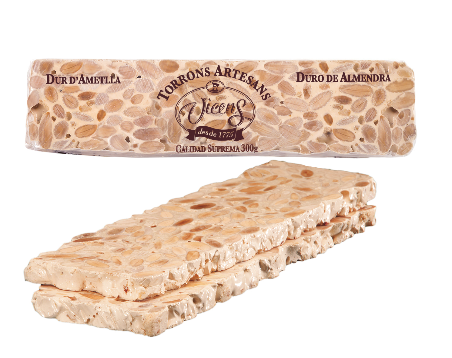Vicens Excellence Almond Turrón Bar - Traditional Spanish Christmas Candy 5.3oz