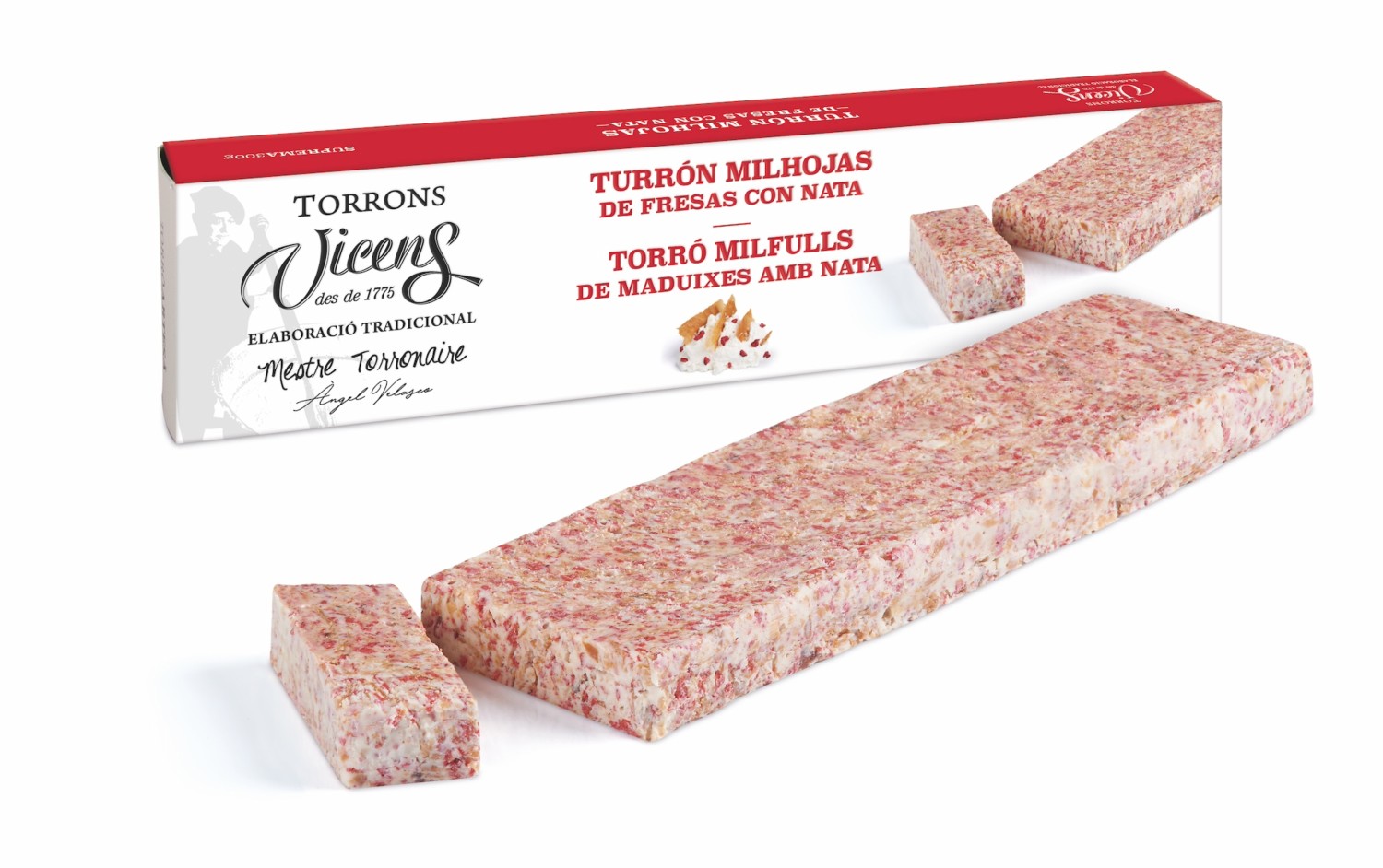 Strawberry Millefeuille Praline Nougat with Cream in Case 300g