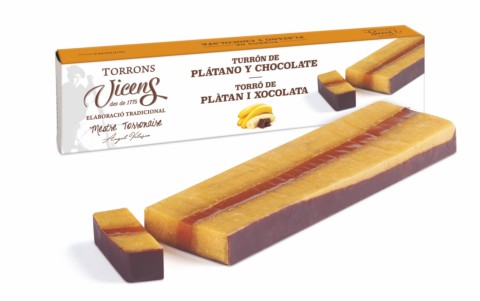 Torró de Mazapán de Plàtan amb Xocolata 300g en Estoig