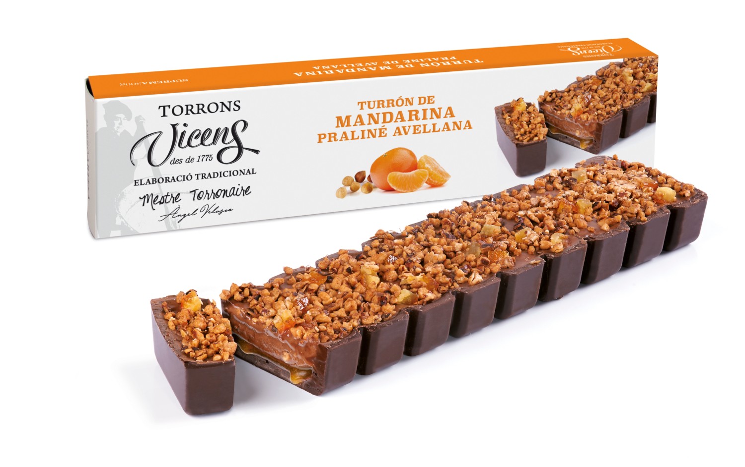 Tangerine Nougat with Hazelnut Praline in Case 300g